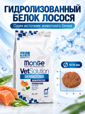 Сухой диетический корм для собак Dermatosis при заболеваниях кожи 2 кг Monge VetSolution Dog