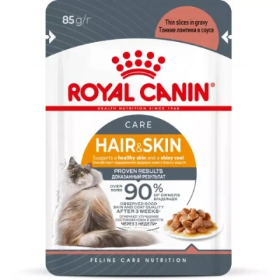 Влажный корм Royal Canin Hair&Skin Care для здоровья кожи и красоты шерсти ломтики в соусе 85г