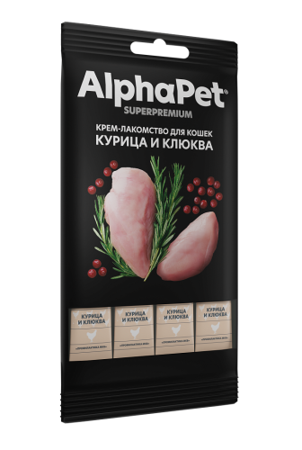 Крем-лакомство Alphapet Superpremium для кошек с курицей и клюквой 4х12 г.
