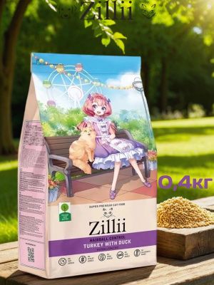 Сухой корм Zillii Hairball Control для кошек для вывода шерсти с индейкой и уткой - 400г