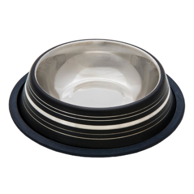 Миска нескользящая цветная с полосой черная