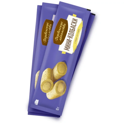 Деревенские лакомства 4 шт х10 г мини-колбаски для кошек с пюре из сыра