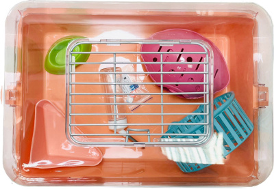 Клетка-террариум Зооэкспресс, для грызунов с метал. дверкой и компл., 40х27х18, средний, оранжевый