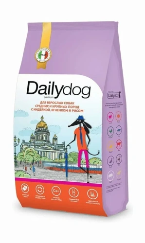 Сухой корм Dailydog casual для собак средних и крупных пород с индейкой, ягненком и рисом 3кг
