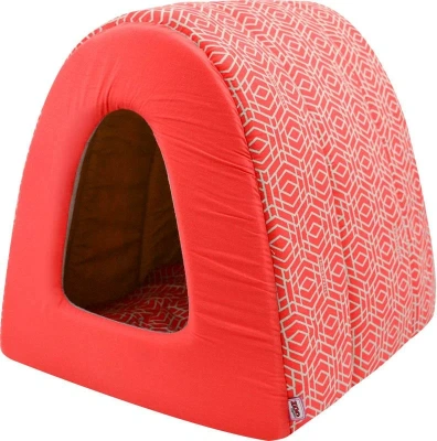Дом туннель "Геометрия" для кошек бязь+плюш №2, 42*50*35см коралловый