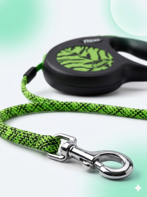 Поводок-рулетка Flexi Safari cord M 5 м, 20кг, зеленый тигр