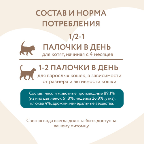 Лакомство для стерилизованных кошек, лакомые палочки из индейки и цыпленка 3х5г Мнямс 