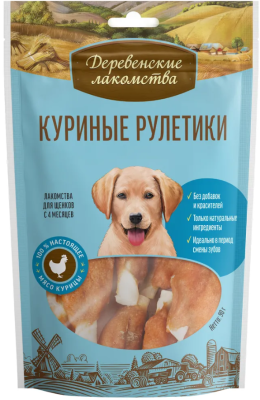 Деревенские лакомства 79711267 для щенков Куриные рулетики 90г