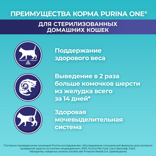 Сухой корм Purina ONE для стерилизованных кошек и котов живущих в домашних условиях с курицей, 750 г