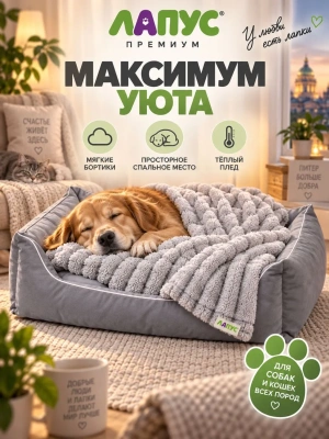 Комплект Лежанка L и Плед 100*150 см, Лапус