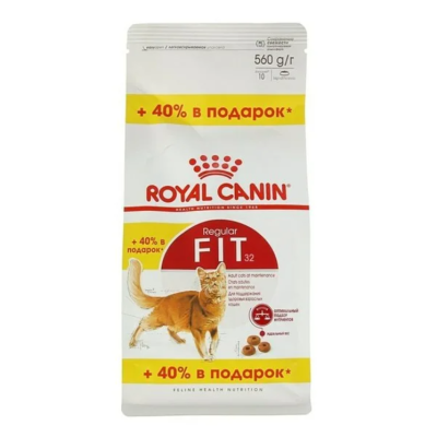 Сухой корм Royal Canin Fit 32 для кошек для вывода шерсти и с умеренной активностью 400+160 г.