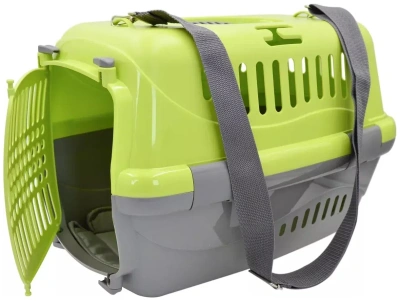 16223 Переноска для животных "Турне" M с пласт. дверцей (коврик + ремень) 48*32*32 см зеленая
