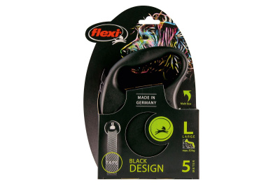 Flexi 57302F Рулетка Black Design L 5м до 50кг (ремень) черно-голубая