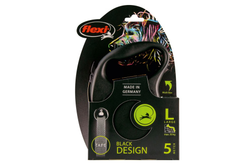 Flexi 57302F Рулетка Black Design L 5м до 50кг (ремень) черно-голубая