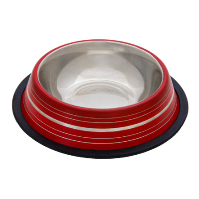 Миска нескользящая цветная с полосой розовая