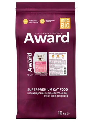 Сухой корм AWARD Sterilized для стерил. кошек с индейкой и курицей, клюквой и цикорием, 10кг