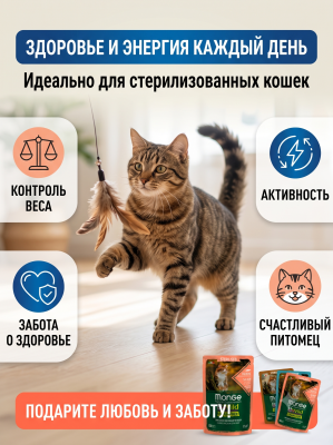 Влажный корм для стерил. кошек, беззерн., лосось с креветк. и овощ., 28х85г. Monge BWild GRAIN FREE