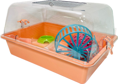 Клетка-террариум Зооэкспресс, для грызунов с метал. дверкой и компл., 33х24х15, малый, оранжевый