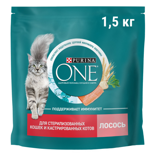Сухой корм Purina One для стерилизованных кошек и котов, с высоким содержанием лосося, 1,5 кг