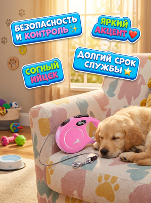 Поводок-рулетка Flexi New Classic CAT cord XS 3 м, 8кг, розовая