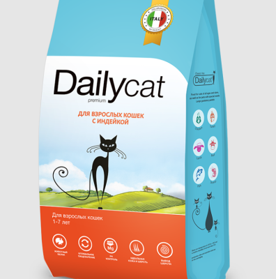 Сухой корм Dailycat для взрослых кошек с индейкой 0,4 кг