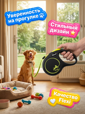 Поводок-рулетка Flexi Fun cord S 5м, 12кг, неоновая