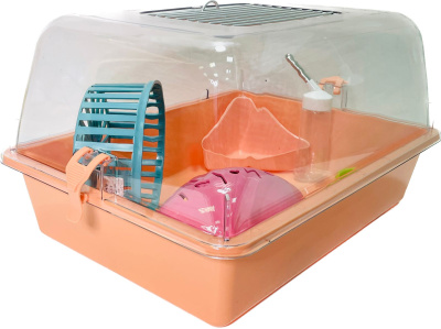 Клетка-террариум Зооэкспресс, для грызунов с метал. дверкой и компл., 42х30,5х22, большой, оранж