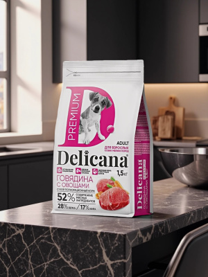 Сухой корм Delicana для собак мелких пород с говядиной и овощами 1,5 кг