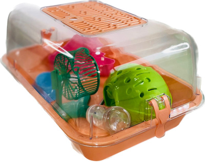 Клетка-террариум Зооэкспресс, для грызунов с пласт. дверкой и комплектацией 33х24х15, малый, оранж