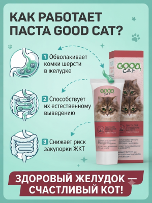 Паста для кошек для выведения шерсти со вкусом Говядины, 75мл Good Cat 