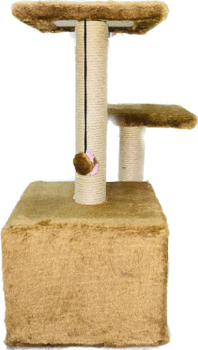 81163 Игровой комплекс для кошек Куб, 2 полки 2 входа мех однотонный джут 45*55*76 см