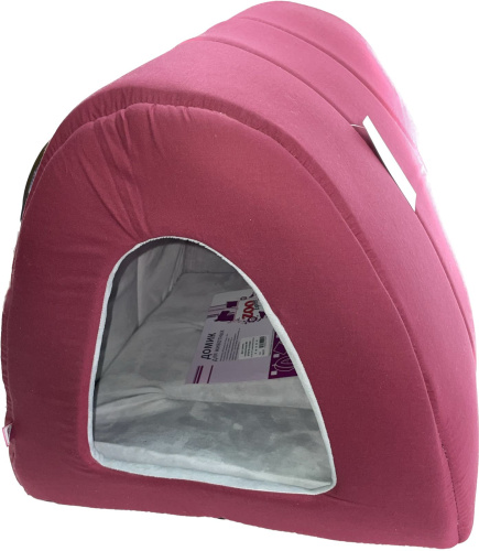 ЗООЭкспресс, Дом-туннель для животных поплин+плюш №2, 42х50х35см бордо, 766221
