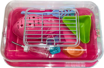 Клетка-террариум Зооэкспресс, для грызунов с метал. дверкой и компл., 40х27х18, средний, розовый