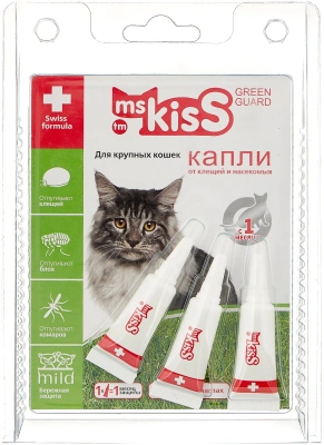 Капли репеллентные Мисс Кисс для крупных кошек 2,5мл*3пипетки