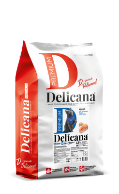 Сухой корм DELICANA  для стерилизованных кошек и кастрированных котов с лососем 8 кг