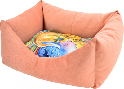 Лежанка пухлик "Сны" рисунок Собака мебельная ткань №1 43*32*21 см  коралловый