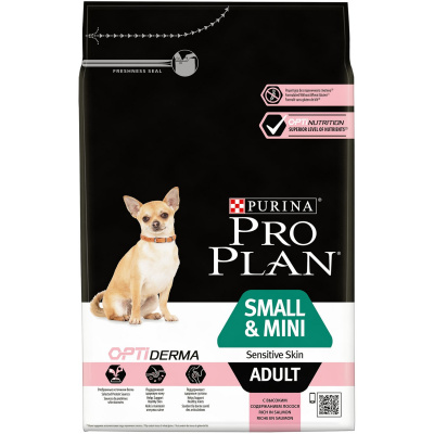 PRO PLAN DOG Optiderma Сухой корм для взрослых собак мелких и карликовых пород с чувствительной кожей, с Лососем, 3 кг