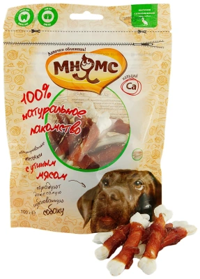 Лакомство для собак Мнямс кальцинированные косточки с утиным мясом 100 гр