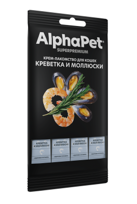 Крем-лакомство Alphapet Superpremium для кошек с креветкой и моллюсками 4х12 г.
