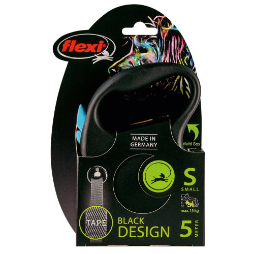 Поводок-рулетка Flexi Black Design tape S 5м 15 кг, голубая
