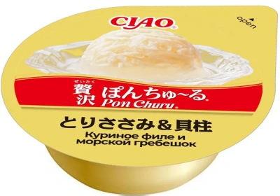Лакомство INABA CIAO суфле для кошек Pon Churu Куриное филе и морской гребешок 35г , 2шт