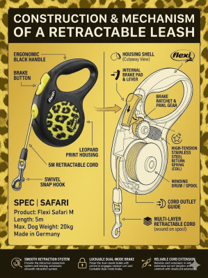 Поводок-рулетка Flexi Safari cord M 5 м, 20кг, желтый леопард