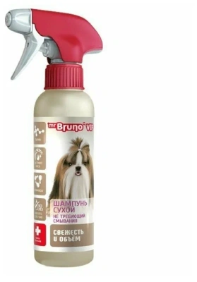 Шампунь сухой Мистер Бруно VIP для собак с экстрактом риса "Свежесть и объем" 200мл