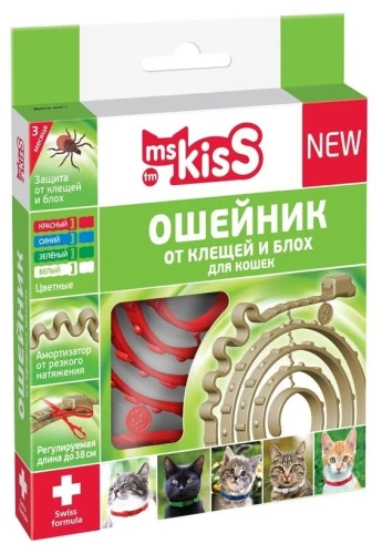 Мисс Кисс Ошейник для кошек репеллентный красный 38см