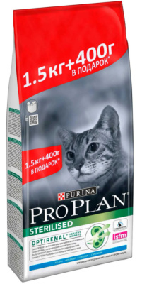 Purina Pro Plan Sterilised Сухой корм для стерилизованных кошек, кролик, промо-набор 1,5 кг + 400 г
