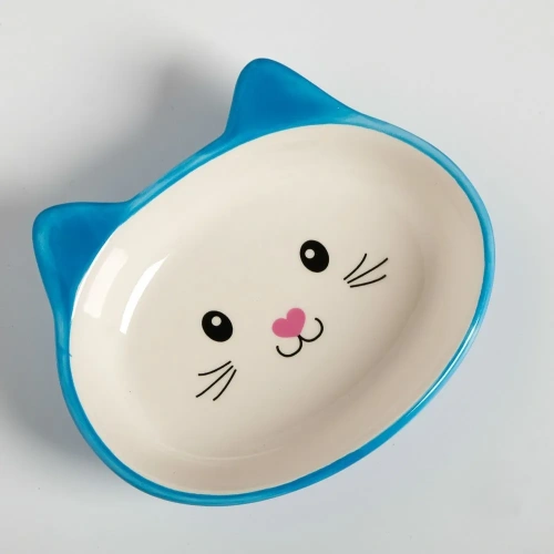 Миска для кошек Mr.Kranch керамическая "Мордочка кошки" Голубая 160 мл