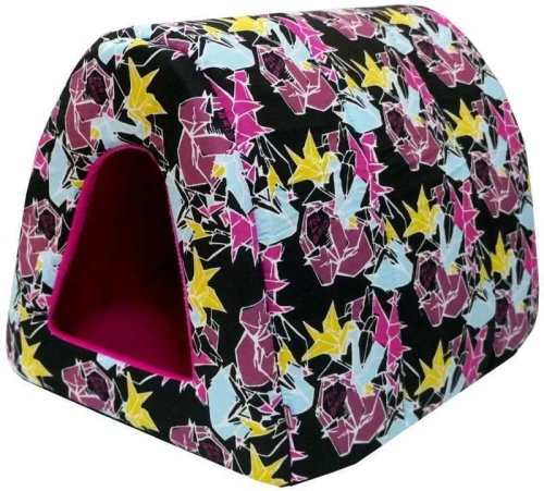 Дом туннель "Оригами" для кошки поплин+плюш №2, 42*50*35 см черный