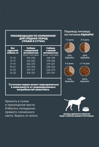 Сухой корм Альфа Пет WOW  для взрослых собак средних пород с Говядиной и сердцем 2кг