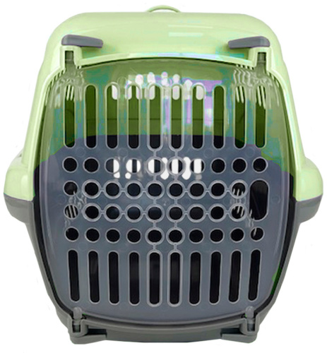 16123 Переноска для животных "Турне" M с прозр.пласт. дверцей (коврик + ремень) 48*32*32 см, зеленая