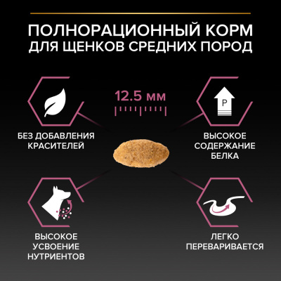 Purina Pro Plan Puppy Medium Sensitive Skin Сухой корм для щенков средних пород, для чувствительной кожи, лосось с рисом 3 кг